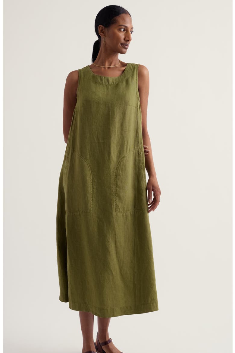 Cresting Waves Sleeveless Linen A-Line Dress, Alternate, color, CREEK