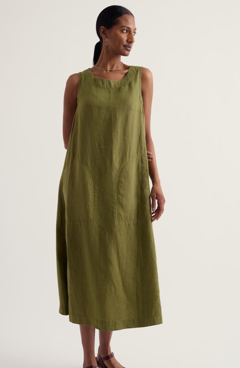 Seasalt Cornwall Cresting Waves Sleeveless Linen A-Line Dress, Alternate, color, Creek