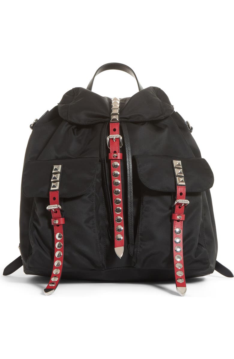 Prada Studded Nylon Backpack, Main, color,