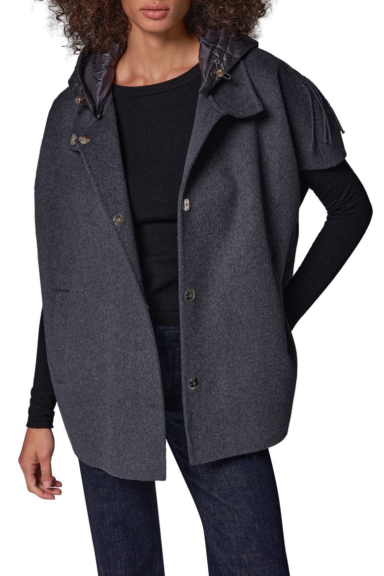 Double Face Cape Coat with Detachable Hood, Main, color, CHARCOAL H