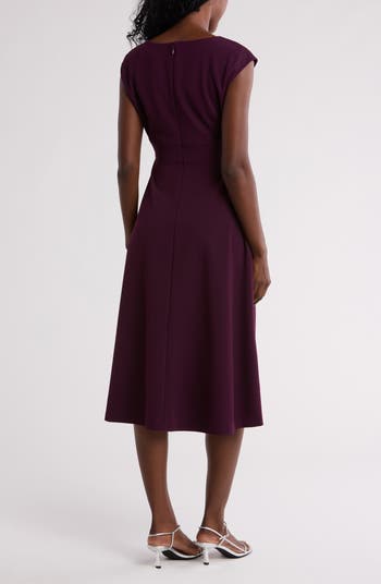 Calvin Klein Women s Scuba Crepe Cap Sleeve Midi Dress Purple Casual Dresses