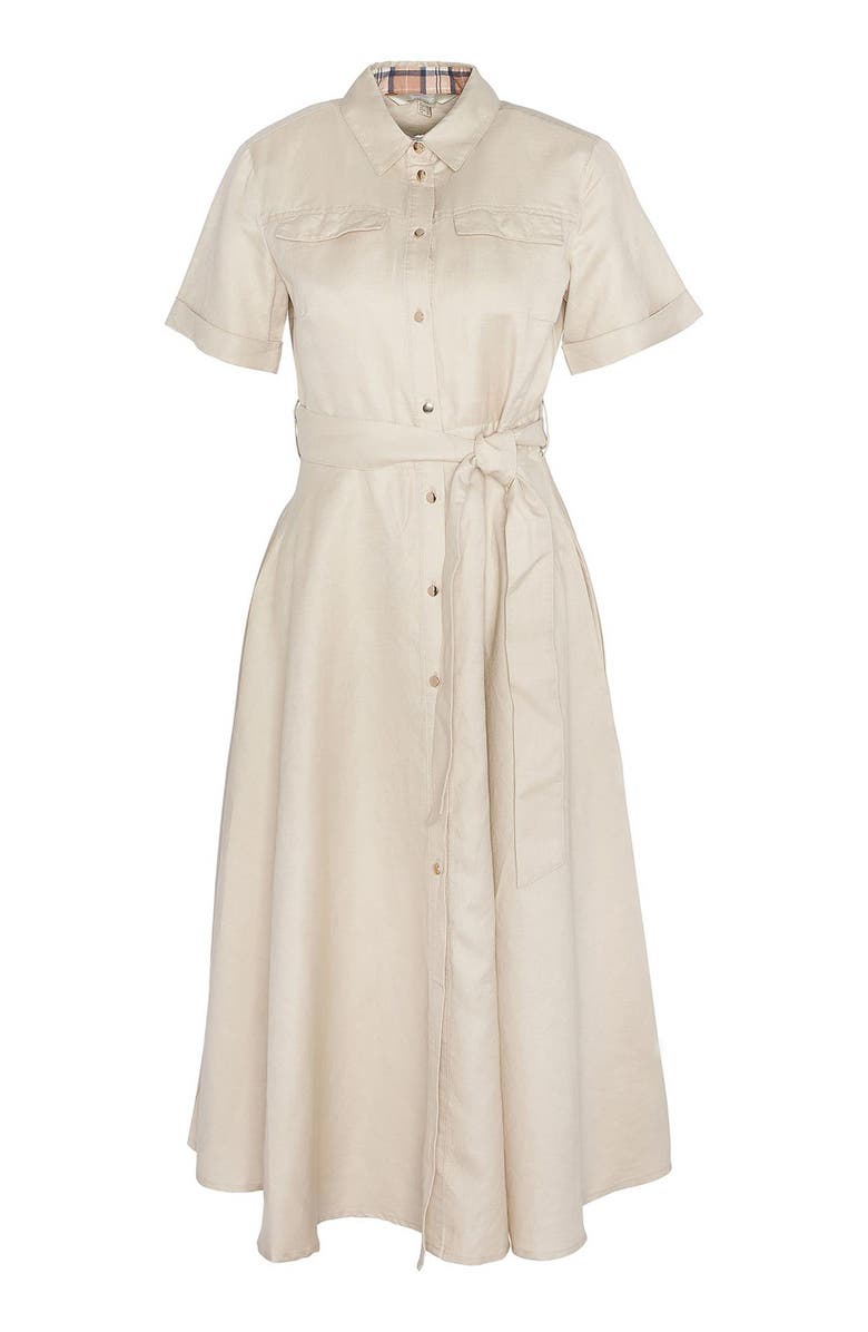 Barbour Margaret Tie Belt Linen & Cotton Midi Shirtdress, Alternate, color, Safari