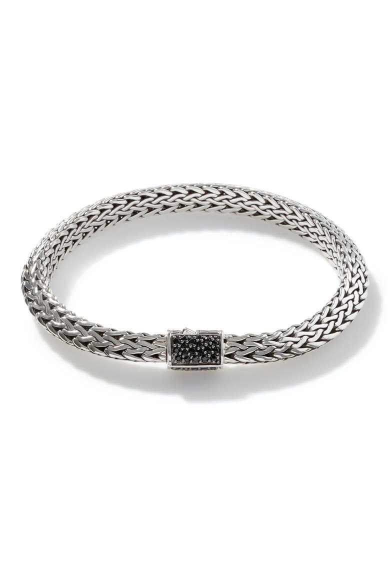 Tiga Chain Black Sapphire Clasp 6.4mm Bracelet, Main, color, BLACK