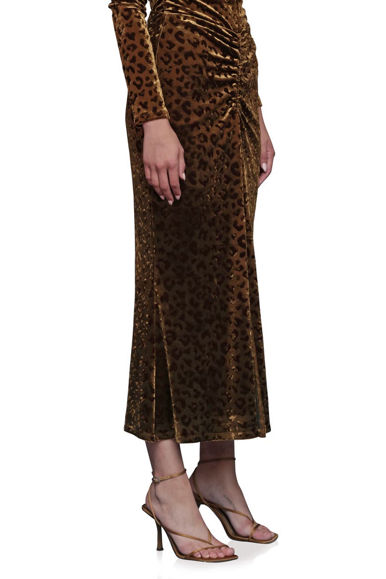 Leopard Pattern Ruched Midi Skirt, Alternate, color, BURNOUT LEOPARD
