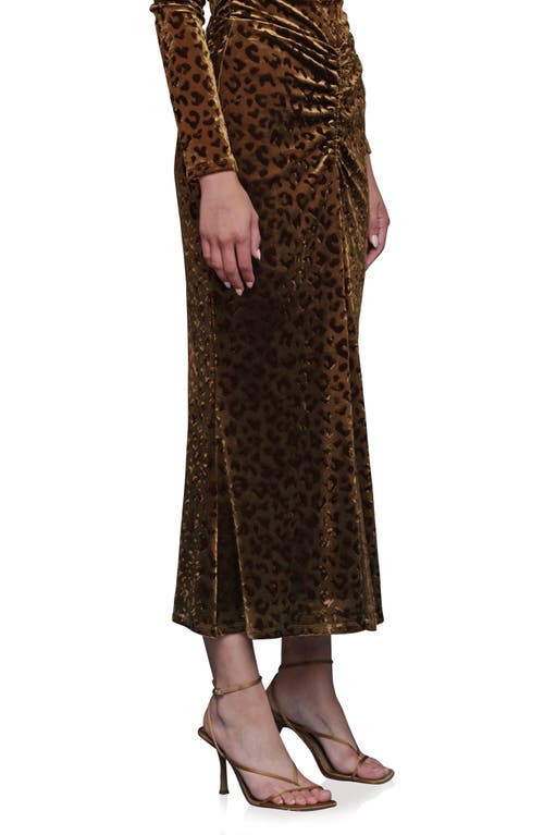 Avec Les Filles Leopard Pattern Ruched Midi Skirt In Brown