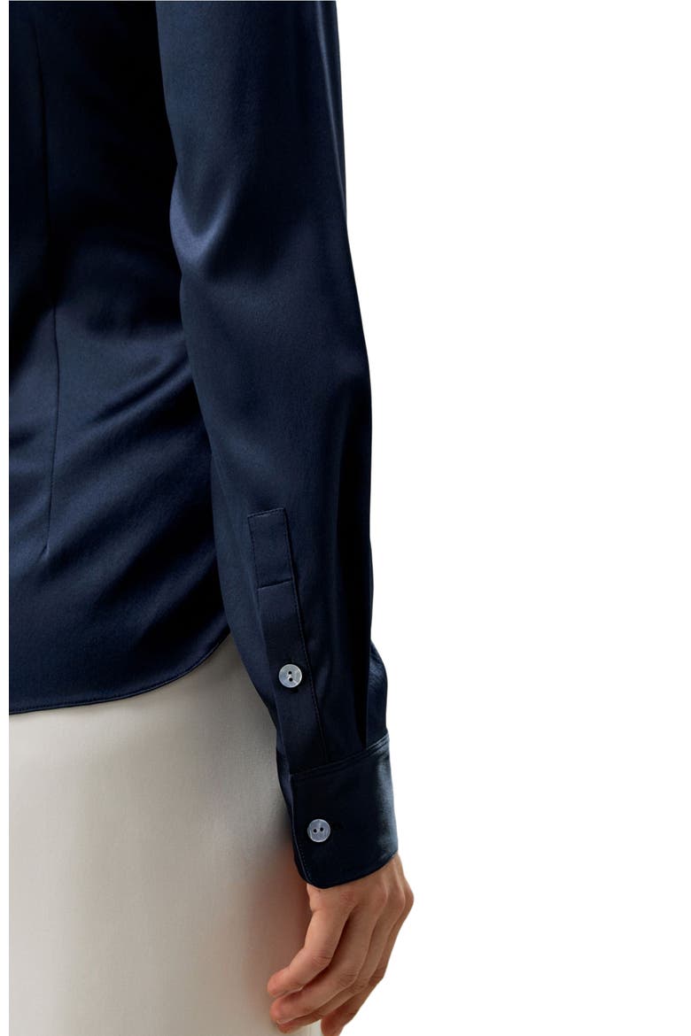 Women's Elegant Silhouette Slim Fit Silk Shirt, Alternate, color, Navy Blue