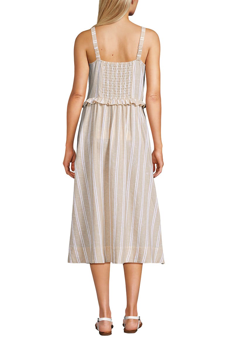 Linen Blend Pintuck Tank Midi Dress, Alternate, color, Champagne/White Double Stripe