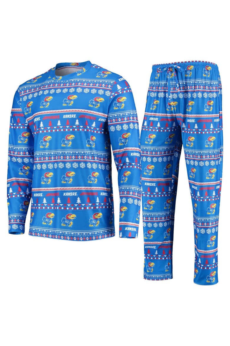 Men's Concepts Sport Royal Kansas Jayhawks Ugly Sweater Long Sleeve T-Shirt and Pants Sleep Set, Main, color, Royal