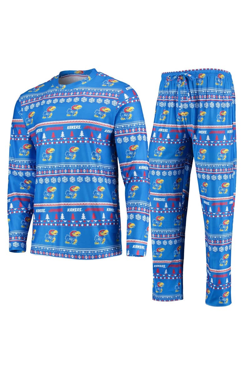 CONCEPTS SPORT Men's Concepts Sport Royal Kansas Jayhawks Ugly Sweater Long Sleeve T-Shirt and Pants Sleep Set, Main, color, Royal