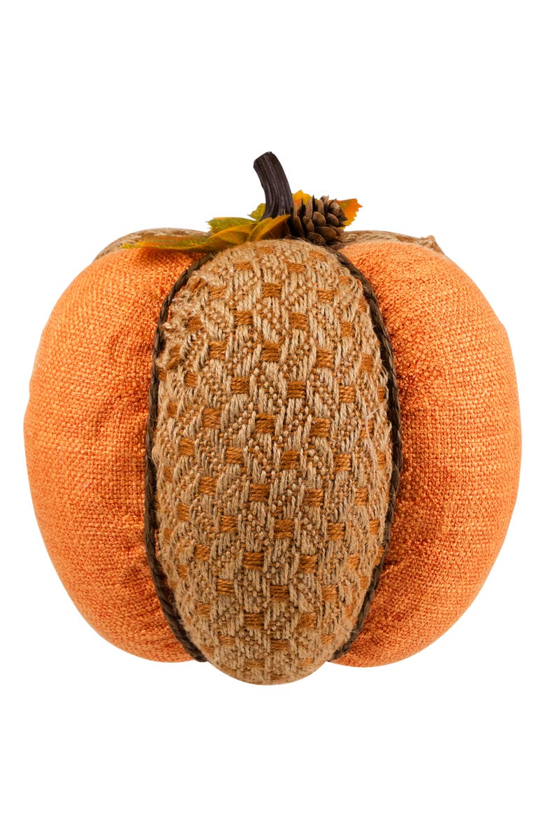 Northlight Woven Jute and Burlap Fall Harvest Pumpkin with Pinecone - 8.5" - Orange and Brown, Alternate, color, 
