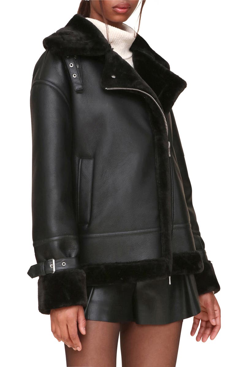 Avec Les Filles Oversize Faux Shearling Moto Jacket, Alternate, color, 