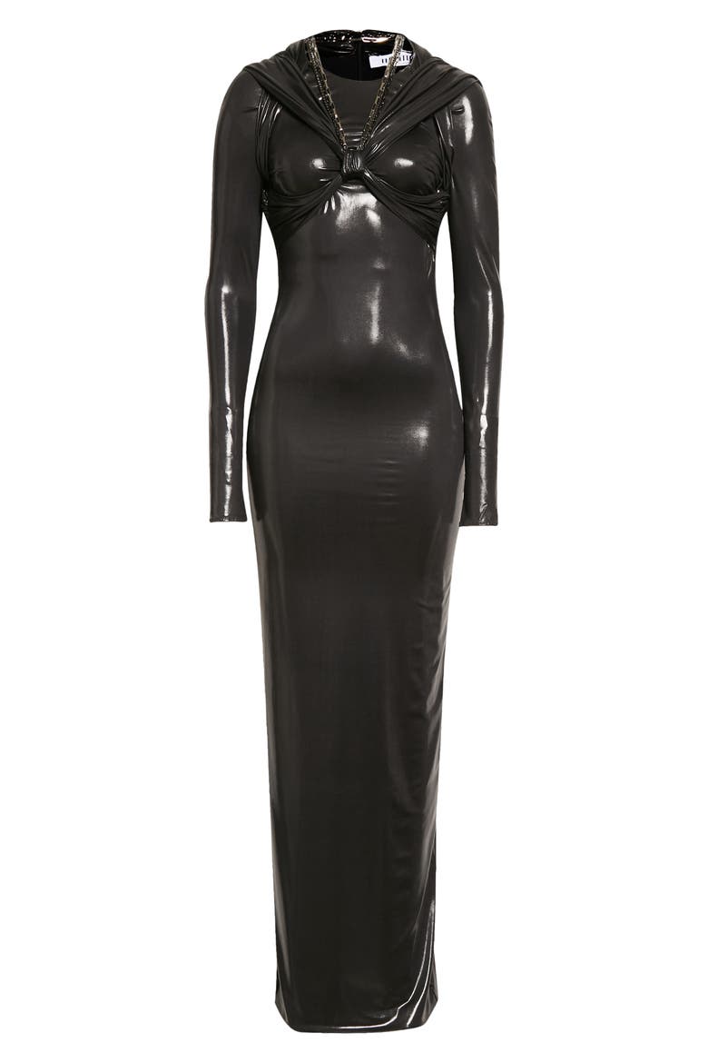 Claire Long Sleeve Glossy Jersey Body-Con Gown, Alternate, color, BLACK