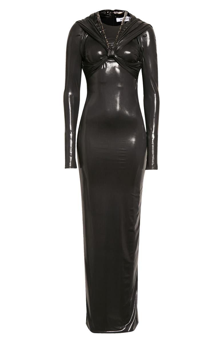 The Attico Claire Long Sleeve Glossy Jersey Body-Con Gown, Alternate, color, 