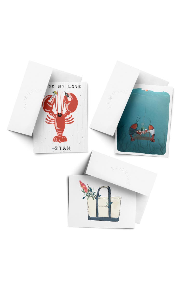 Ramus & Co Love/Friendship Greeting Card Pack (3ct) "Lobster Date, Tote Bag, Love-stah", Main, color, Multi-Pack