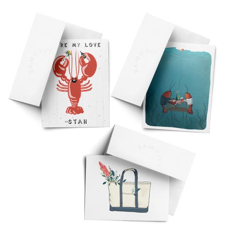 Love/Friendship Greeting Card Pack (3ct) "Lobster Date, Tote Bag, Love-stah"