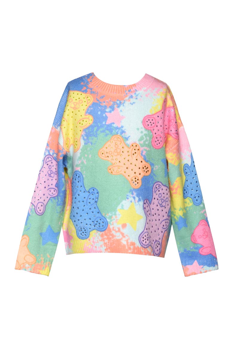 Kids' Gummy Bear Embellished Print Sweater, Main, color, BLUE/ MULTI