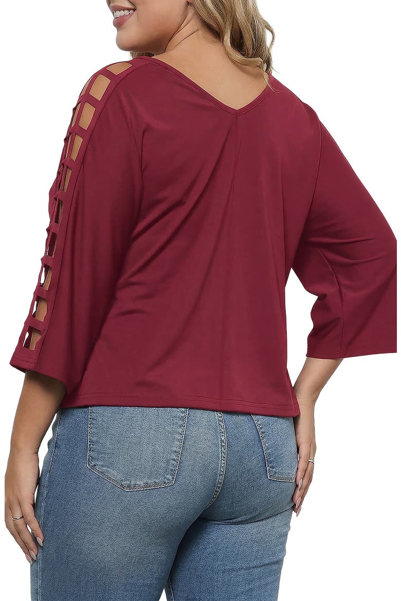 Cutout Sleeve V-Neck Top, Alternate, color, BURGUNDY