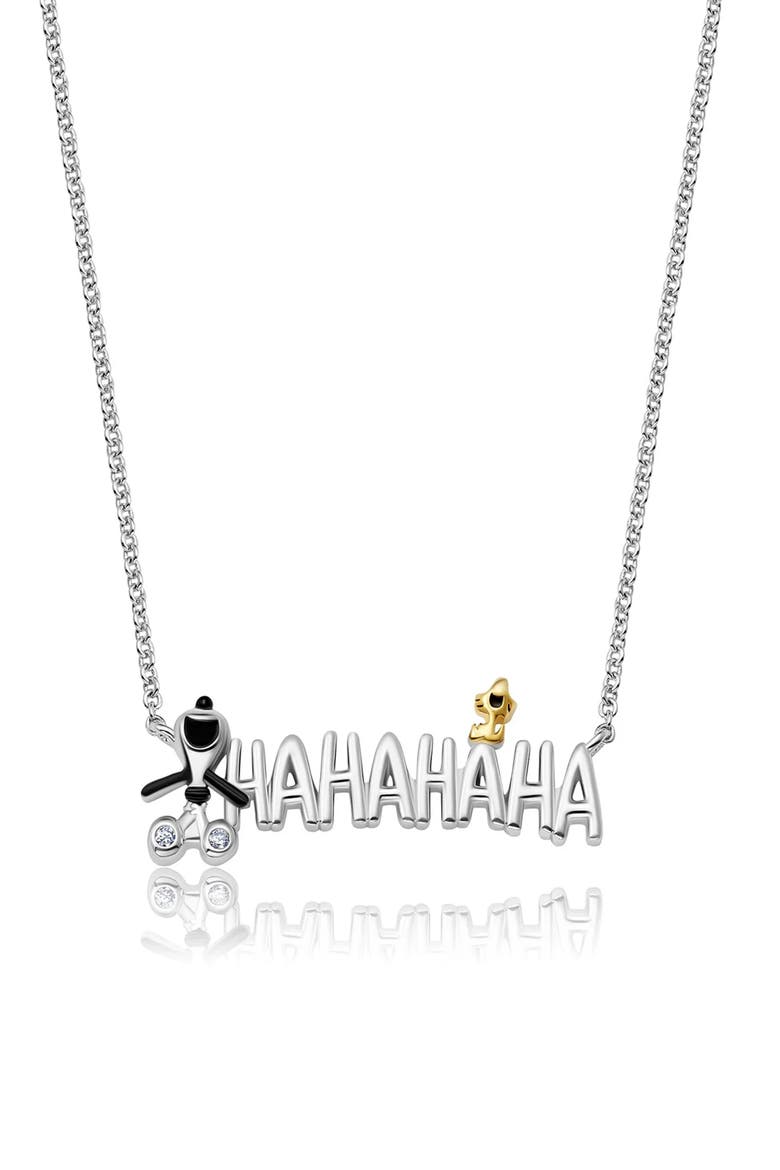 x Peanuts® HA HA HA Snoopy & Woodstock Pendant Necklace, Main, color, PURE PLATINUM / CLEAR STONE