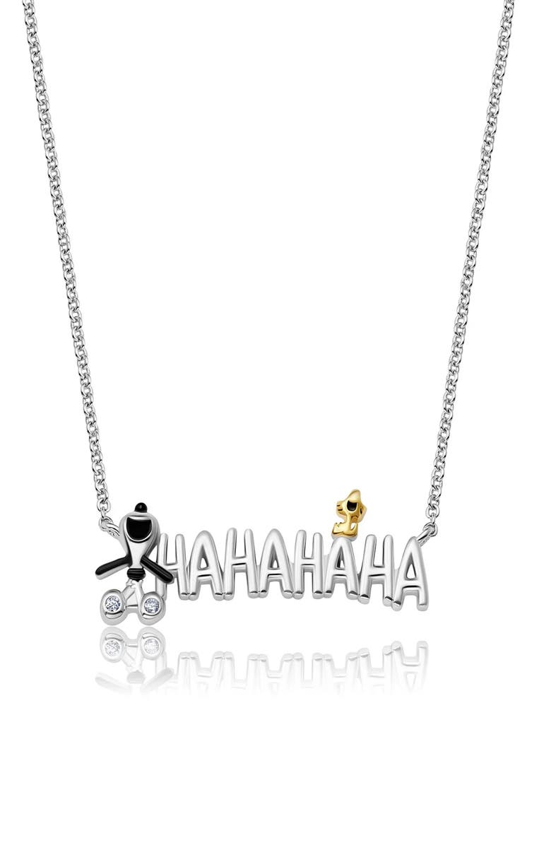 Crislu x Peanuts<sup>®</sup> HA HA HA Snoopy & Woodstock Pendant Necklace, Main, color, Pure Platinum / Clear Stone