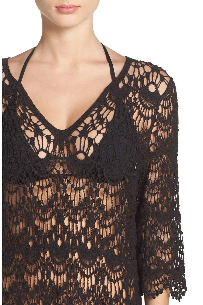 Crochet Cover-Up Tunic, Alternate, color, BLACK