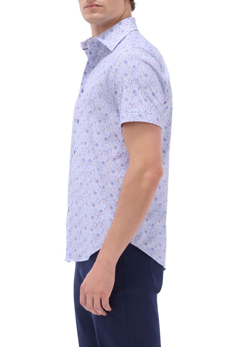 Miles OoohCotton® Leaf Print Short Sleeve Button-Up Shirt, Alternate, color, AIR BLUE
