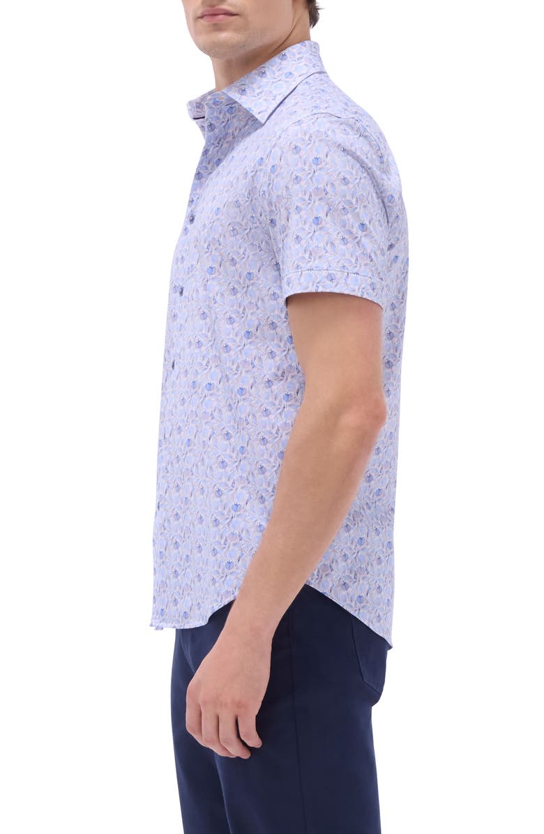 Bugatchi Miles OoohCotton<sup>®</sup> Leaf Print Short Sleeve Button-Up Shirt, Alternate, color, Air Blue