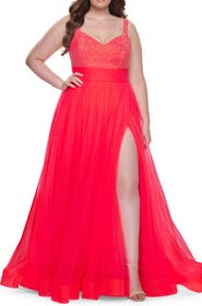 La Femme A-Line Plus Size Prom Dress with Rhinestone Bodice