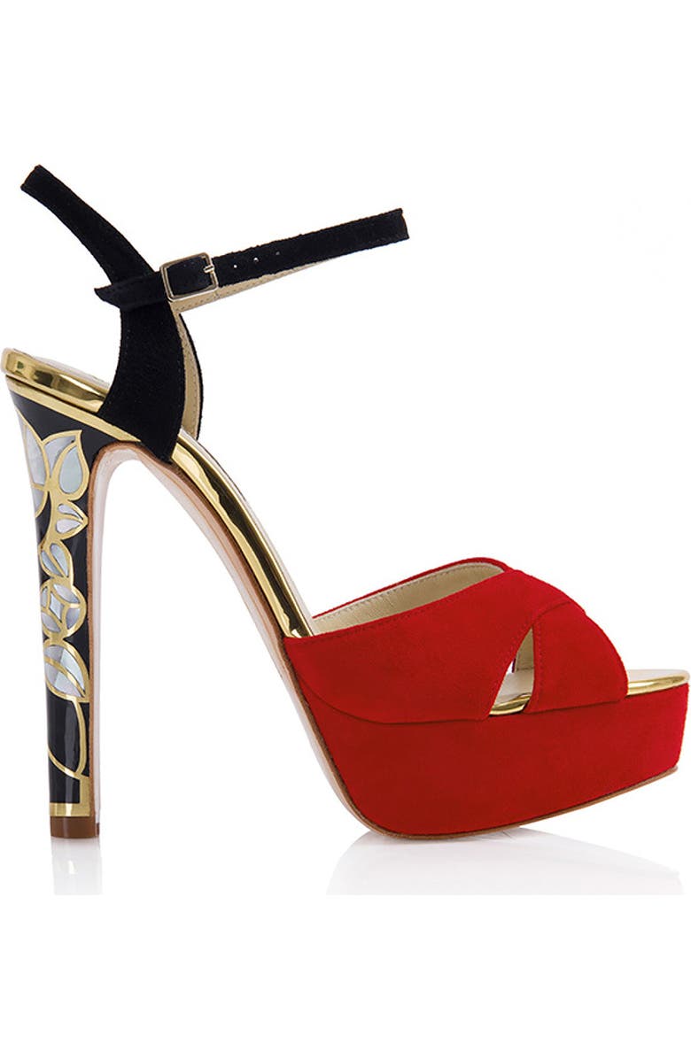 Freya Rose Rose in Bloom Rouge Ankle Strap Pearl Heel Sandal, Main, color, Red