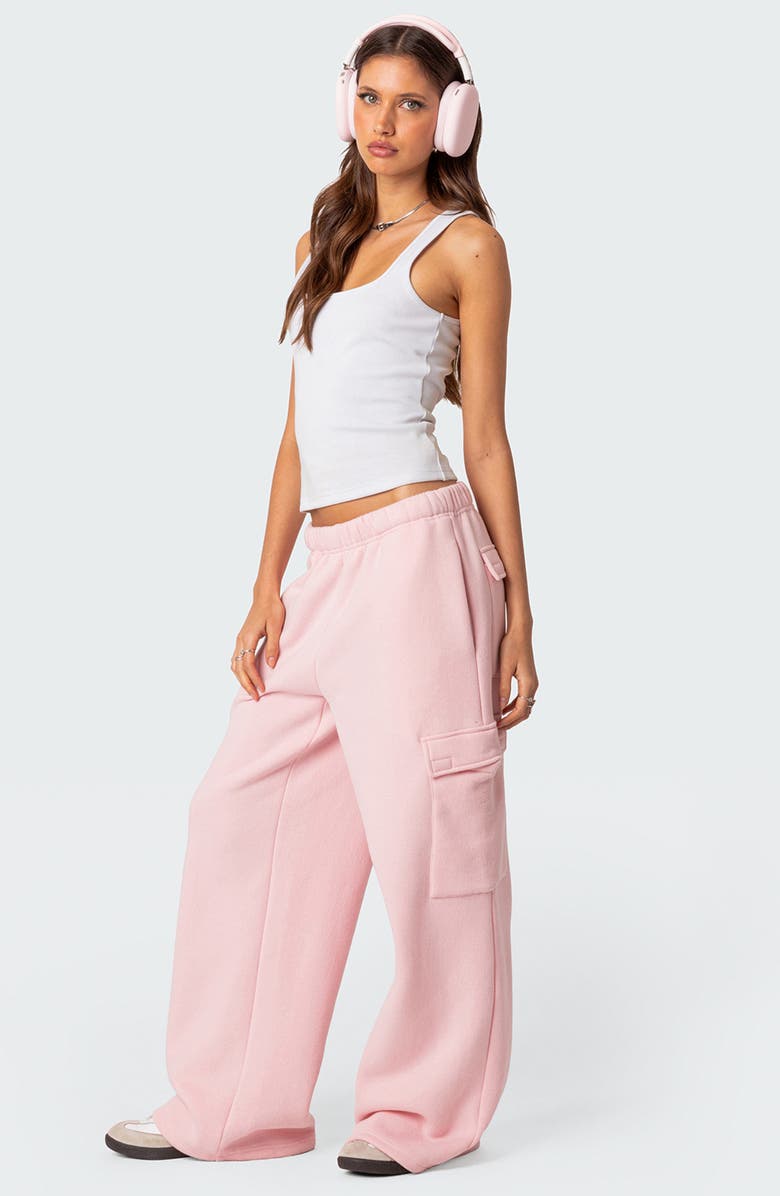 EDIKTED Wide Leg Cargo Sweatpants, Alternate, color, Pink
