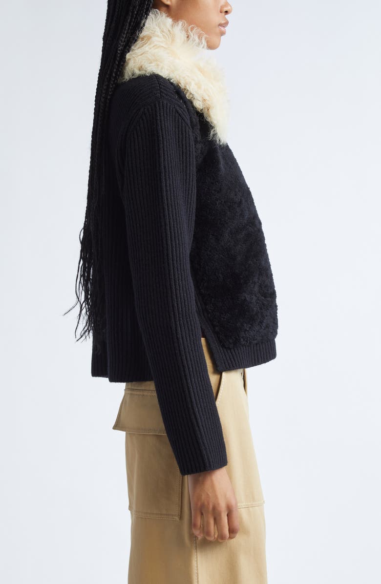 Marni Genuine Shearling & Virgin Wool Cardigan, Alternate, color, Black