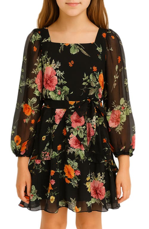 Zunie Kids' Floral Chiffon Dress In Black