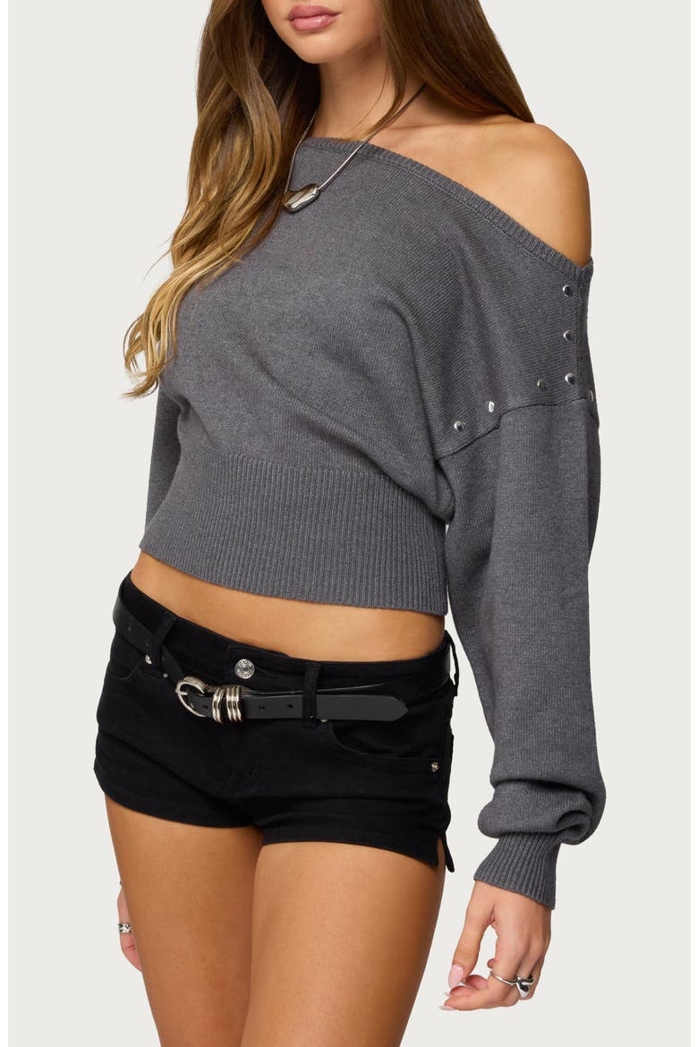 Doro Studded One-Shoulder Sweater, Alternate, color, DARK-GRAY