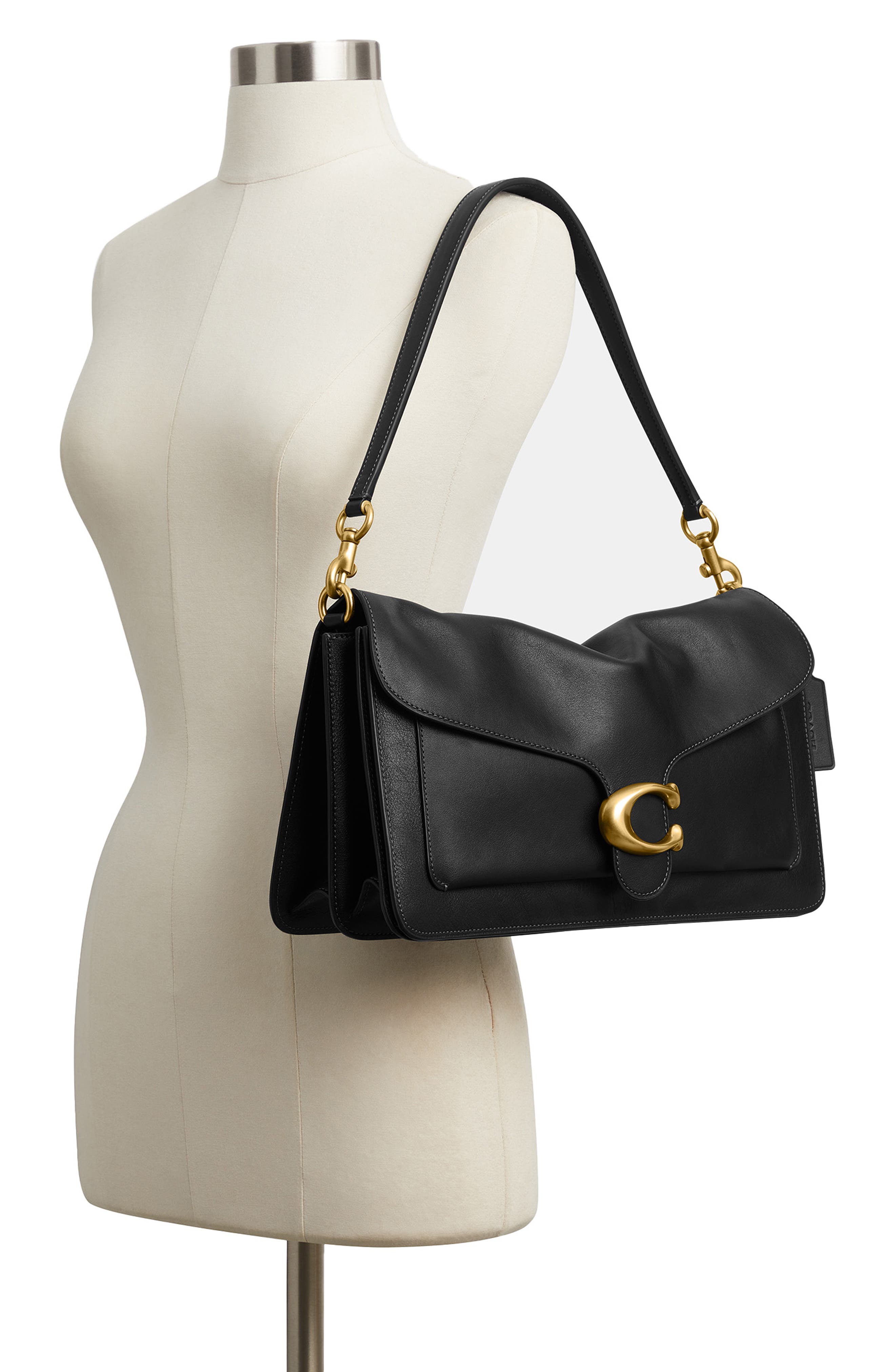 COACH Tabby 36 Leather Shoulder Bag, Alternate, color, B4/ Black