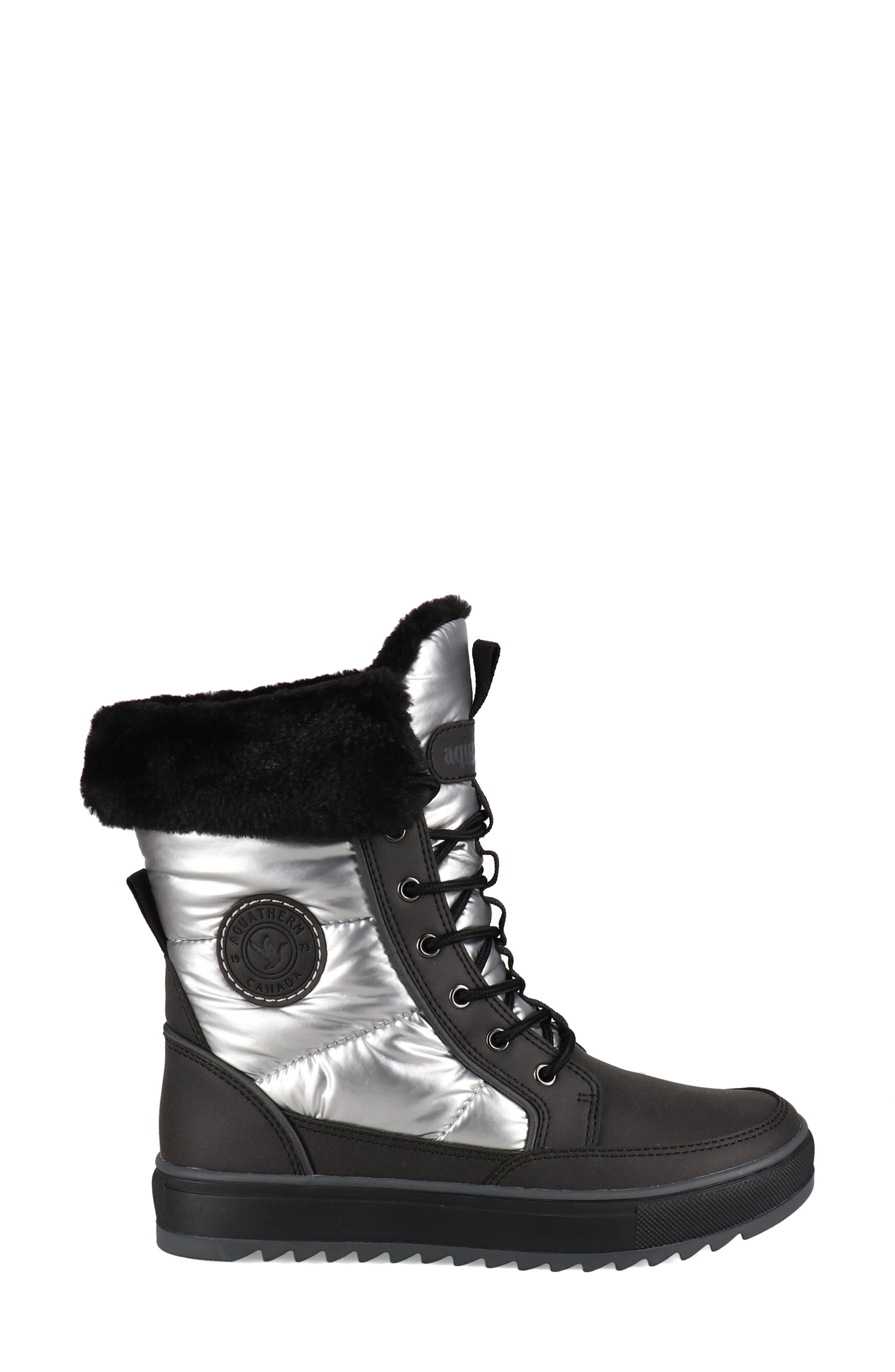 AQUATHERM BY SANTANA CANADA Minden Metallic Faux Fur Lined Lace-Up Boot, Alternate, color, Black / Silver
