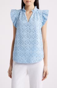 Anne Klein Embroidered Cotton Eyelet Top