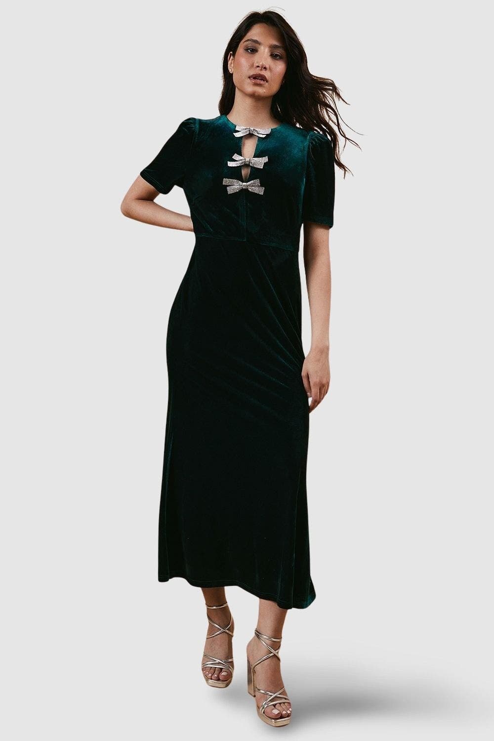 Oasis Occasion Velvet Bow Midaxi Dress In Black