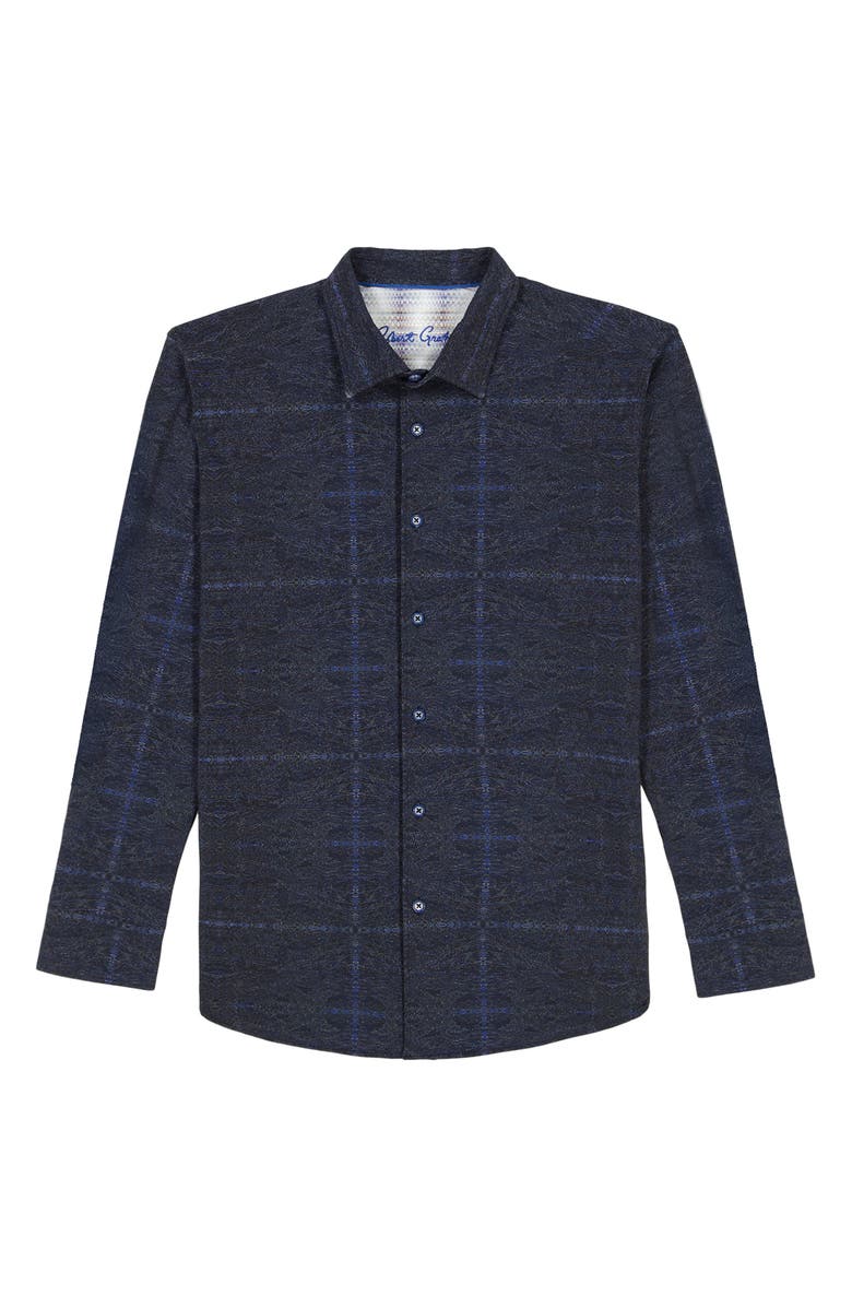 Robert Graham Irving Classic Fit Plaid Knit Button-Up Shirt, Alternate, color, Navy