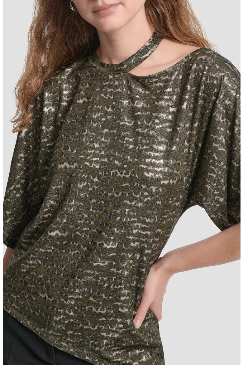 Foil Print Cutout Top, Alternate, color, OLIVE CHEETAH