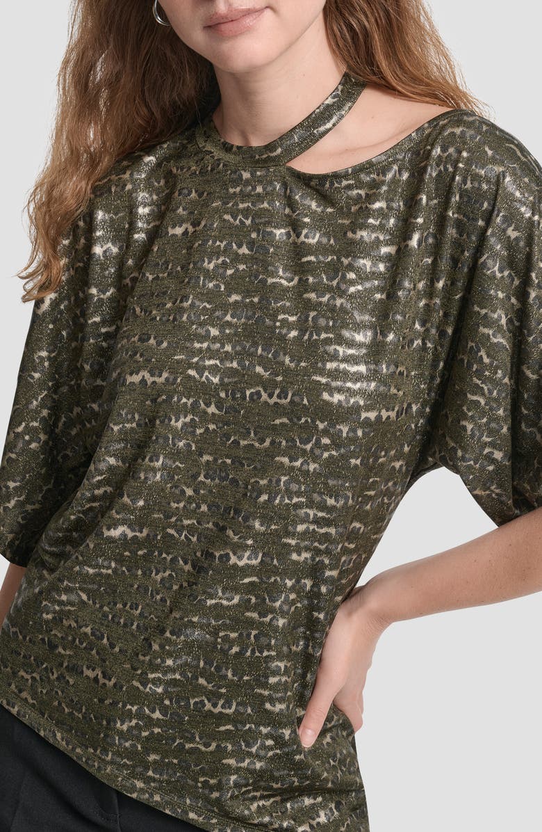 DKNY Foil Print Cutout Top, Alternate, color, Olive Cheetah