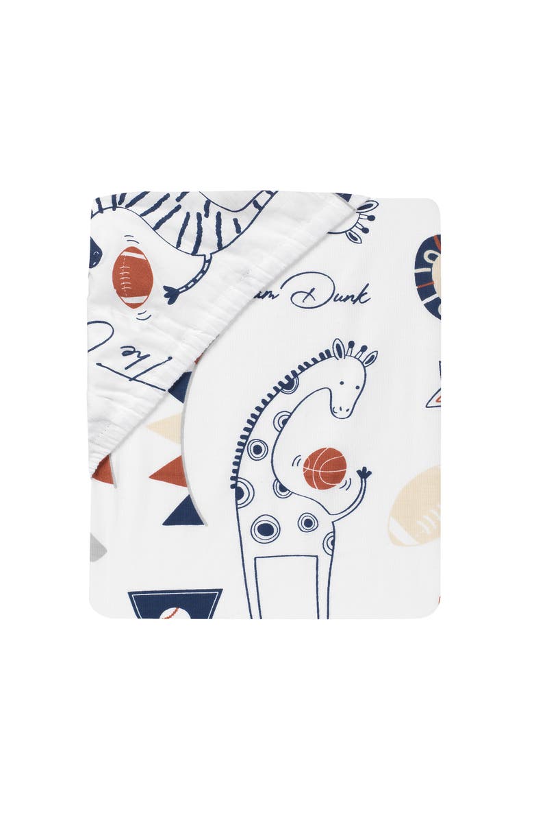 Lambs & Ivy Hall of Fame Animals/Sports 100% Cotton Fitted Baby Crib Sheet, Alternate, color, Blue Multi