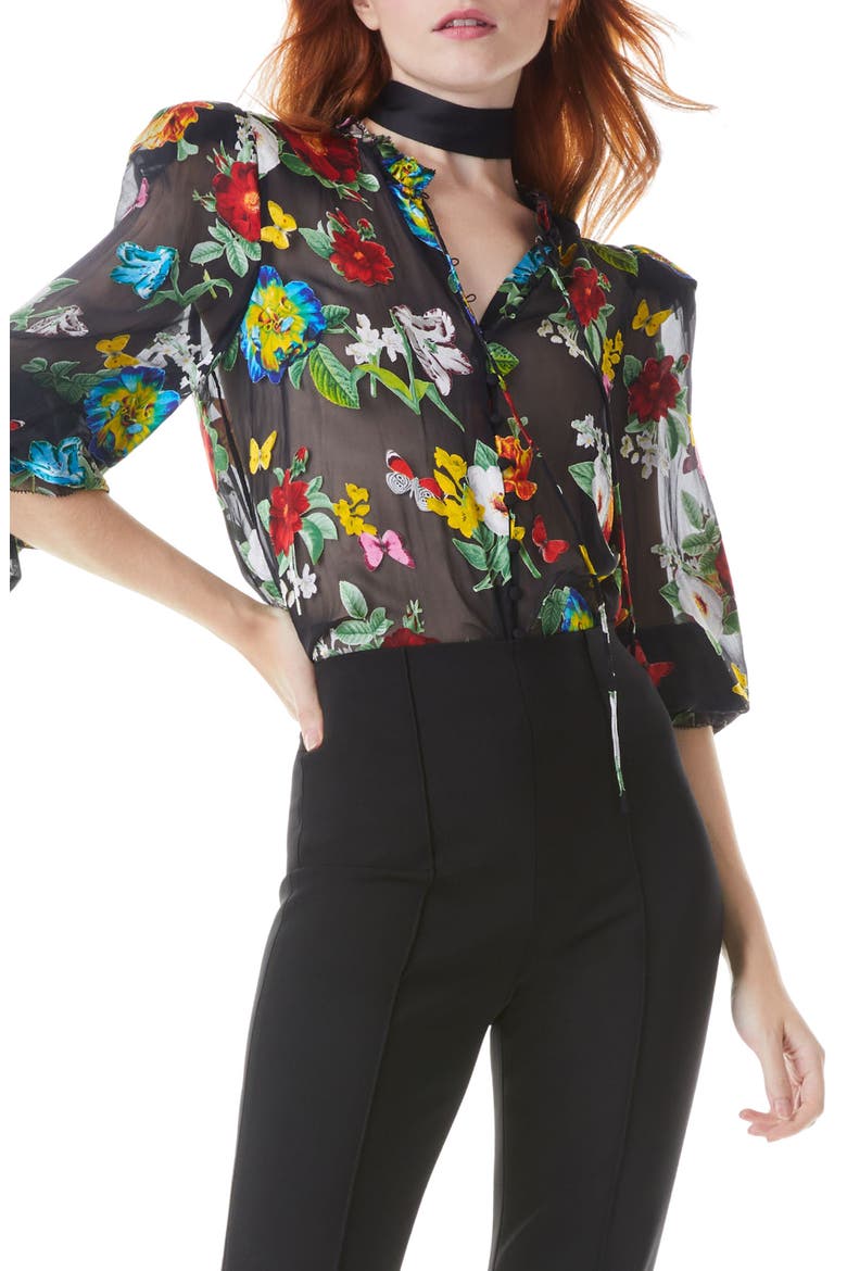 Julius Floral Print Tie Sleeve Blouse, Alternate, color, ATRIUM FLORAL BLACK