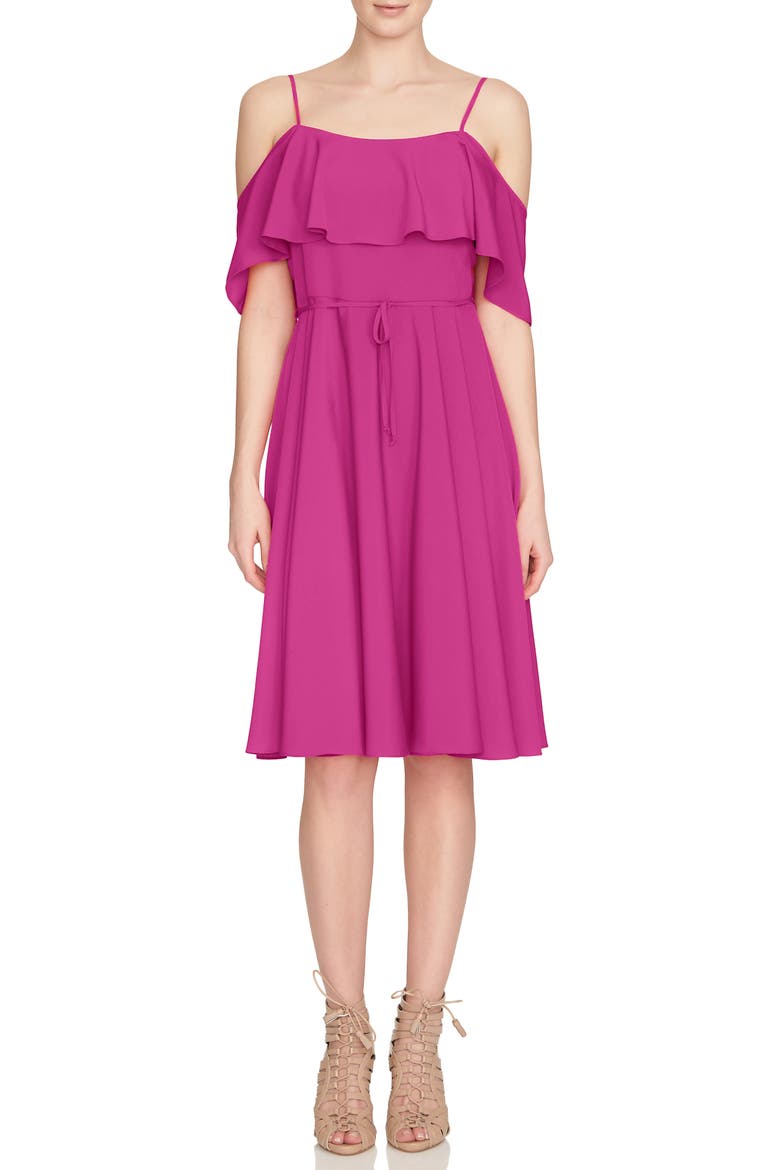 'Jackie' Cold Shoulder Fit & Flare Dress, Alternate, color, HOT PLUM