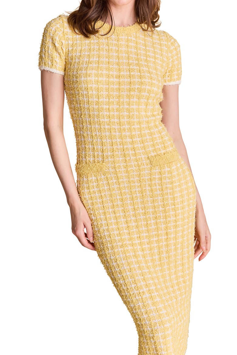 Check Knit Dress, Alternate, color, BUTTER/ WHITE