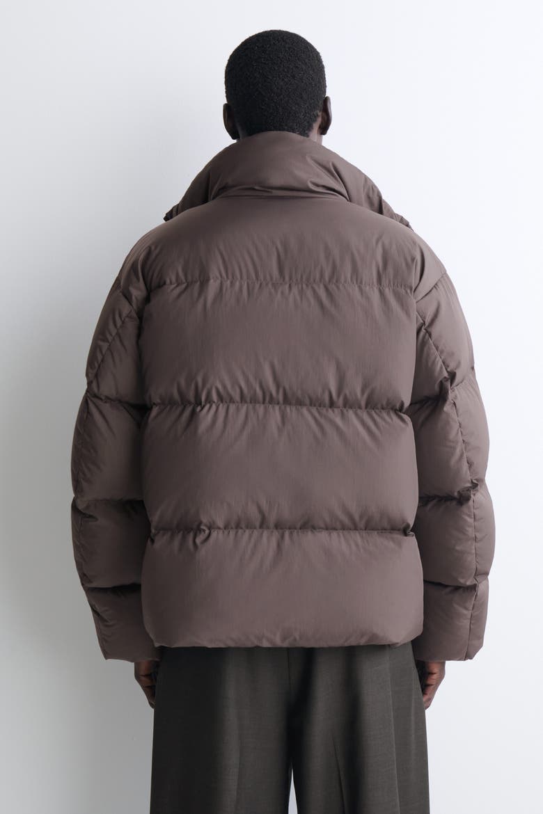 Mock-neck Nylon Down Puffer Jacket, Alternate, color, GRAY-BROWN
