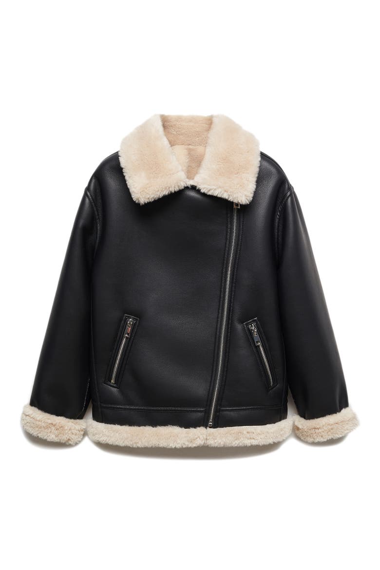 Faux Shearling & Faux Leather Moto Jacket, Alternate, color, BLACK