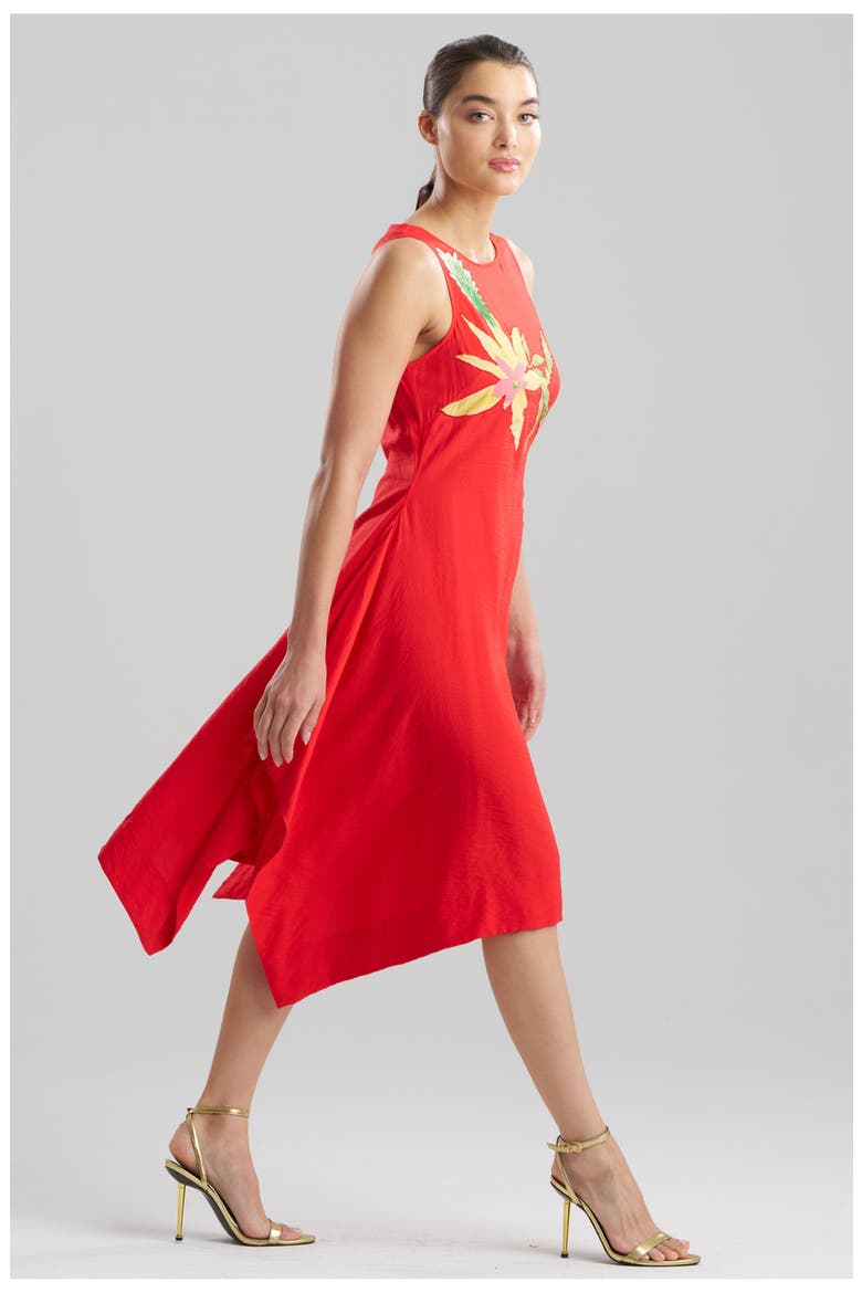 Solid Fluid Twill Hankerchief Hem Dress with Embellishment, Alternate, color, POPPY