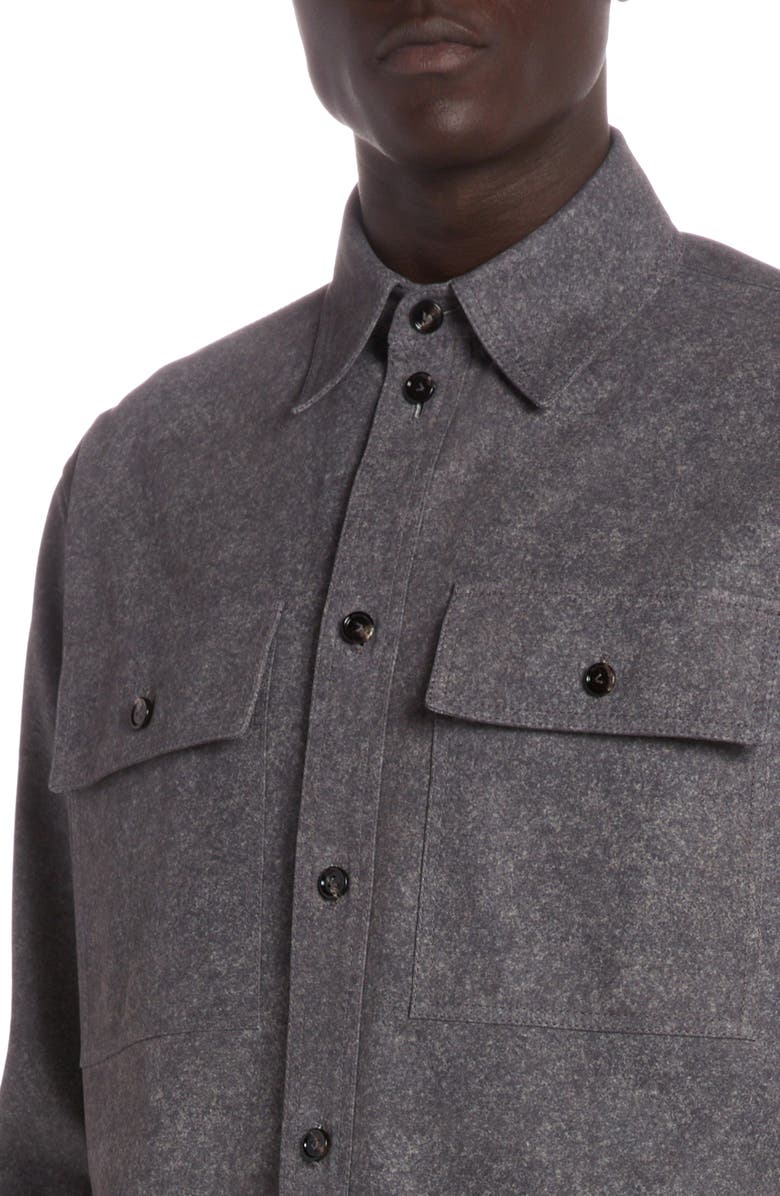 Bottega Veneta Flannel Print Lambskin Leather Shirt Jacket, Alternate, color, 1307 Charcoal Melange