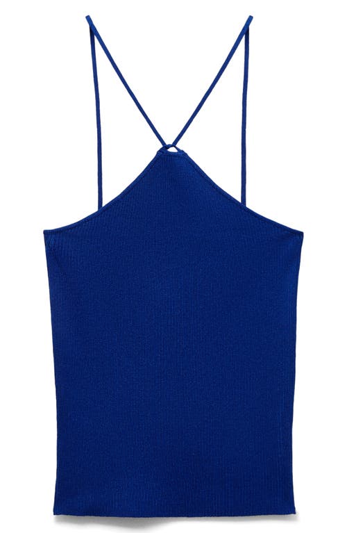 Mango Twist Neck Knit Top In Blue