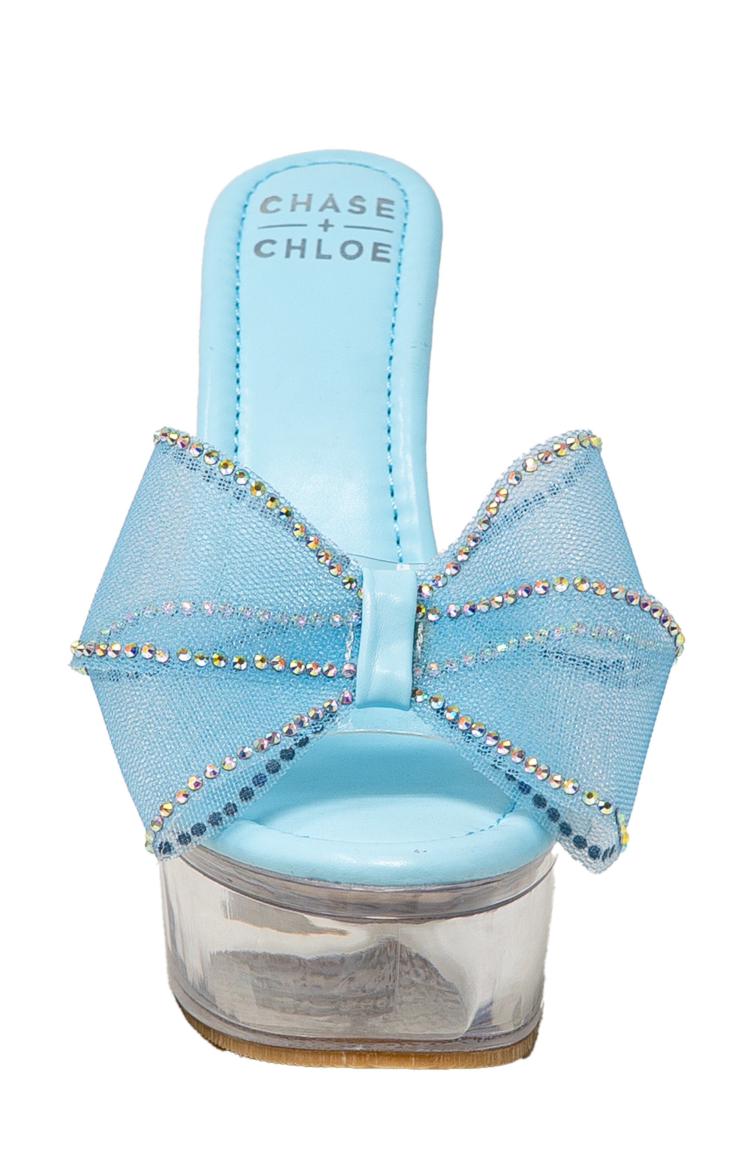 Rhinestone Bow Platform Sandal, Alternate, color, CLEAR BLUE