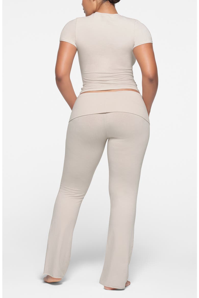 Stretch Cotton Jersey Foldover Pants, Alternate, color, STONE